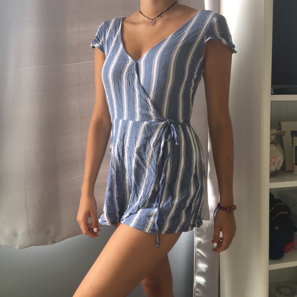 White and Blue Stripped Romper